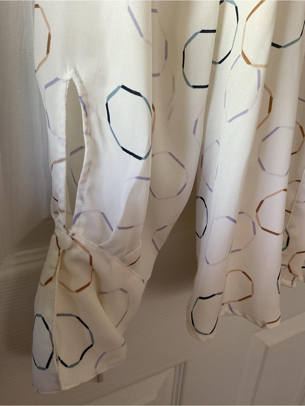 Worthington White Geometric Print Blouse Size L Long Sleeve Career Top - Picture 5 of 7